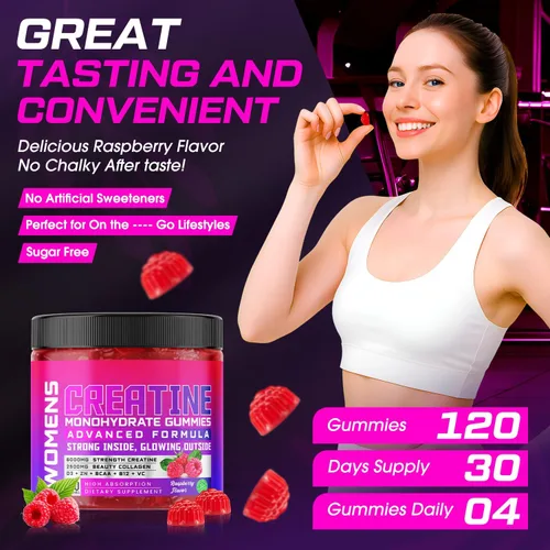 Vista 6 de Creatina para mujeres, 6000 mg de creatina monohidrato gomitas con colágeno