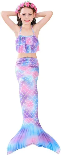 Vista 4 de 7pcs cola de sirena para niñas princesa traje de baño bikini natación gafas corona collar