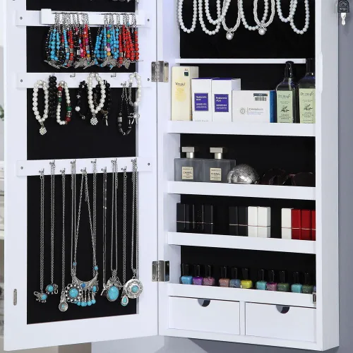 Vista 7 de GISSAR Armario de joyería con espejo de 6 LED, organizador de joyas montado en la paredpuerta con espejo de longitud completa, gabinete colgante