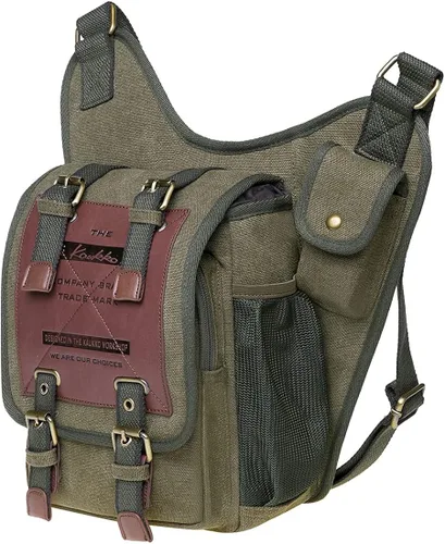 Vista 3 de Bolso de mensajero de lona vintage para hombre, bolso de mensajero de retazos de cuero en el pecho