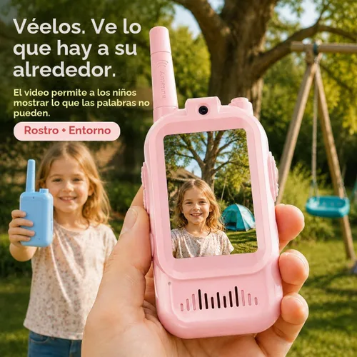 Vista 5 de Walkie Talkies de video para niños, paquete de 2 recargables con pantalla