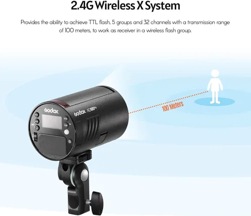 Vista 4 de GODOX AD100Pro Luz de Flash de Estudio en Bolsillo para Fotografía con Pantalla OLED 5800K 1/8000s Sync TTL/Multi/M Flash Integrado 2.4G Wireless X