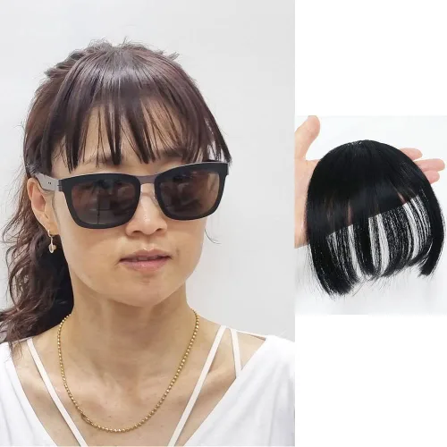 Vista 3 de Flequillo Clip de pelo sintético flequillo flequillo flequillo clip en extensiones de cabello en flecos frontal natural curvado plano limpio bang