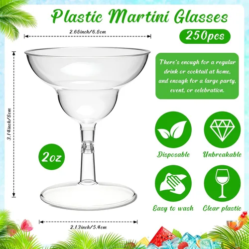 Vista 2 de Rtteri 250 mini vasos de Martini de plástico de 2 onzas desechables mini margarita transparentes para bodas, fiestas, cócteles, bebidas, postres