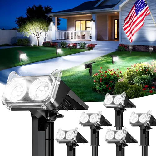 Vista 9 de LETMY Solar Lights Outdoor Waterproof IP65, 4 Pack Solar Spot Lights Outdoor with 2 Big LEDs, 2-in-1 Wall Lights & 8 Modes Solar Landscape