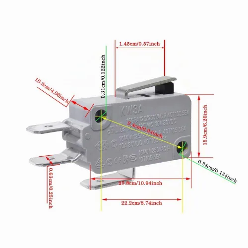 Vista 2 de 6 piezas de microinterruptor de límite SPDT con palanca de bisagra recta corta y acción de broche para Arduino, KW3A 16A 125/250V KW3A-16Z1