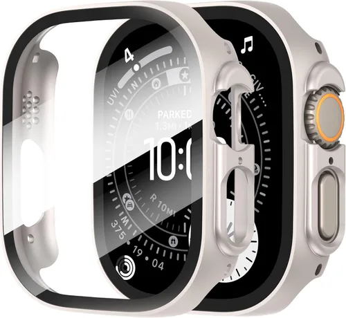 Vista 50 de Diruite Juego de 2 fundas para Apple Watch Series 3/2/1 de 38mm, protector de pantalla de vidrio templado ultradelgado de todo alrededor para iWatch
