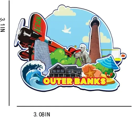 Vista 3 de Outer Banks 2938 - Imán de madera para nevera, diseño de Carolina del Norte, Monumentos 3D, recuerdos coleccionables, decoración hecha a mano