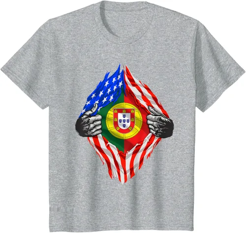 Vista 47 de Camiseta de bandera de Estados Unidos con diseño de raíces portuguesas, Negro, S