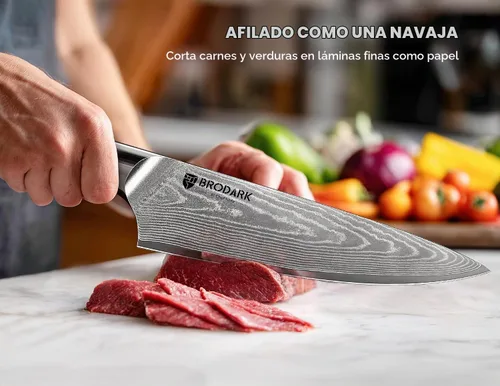 Vista 5 de BRODARK Cuchillo de chef de Damasco de 3 piezas, VG10 de acero de espiga completa afilado, juego de cuchillos de chef japonés profesional