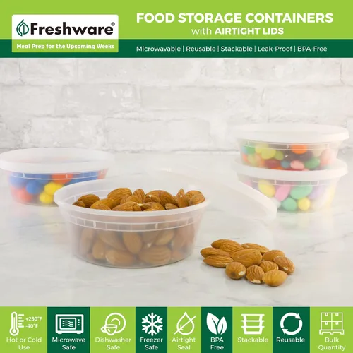 Vista 2 de Freshware Contenedores de almacenamiento de alimentos [240 juegos] recipientes de plástico de 8 onzas con tapas, slime, sopa, recipientes