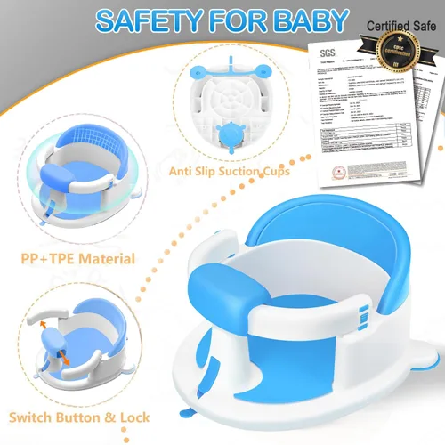 Vista 5 de Asiento de baño para bebés de 6 meses en adelante, asientos de baño antideslizantes para bebés sentados, asiento seguro para bebés y recién nacidos