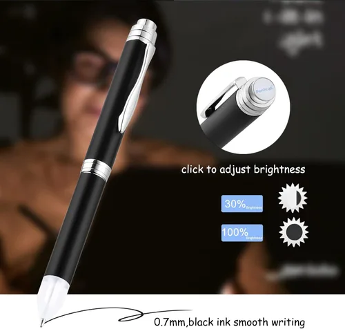 Vista 4 de Penyeah Bolígrafo de punta iluminada, bolígrafo de luz LED para escribir en la oscuridad, funciona con pilas AAA, 2 bolígrafos pesados ajustables
