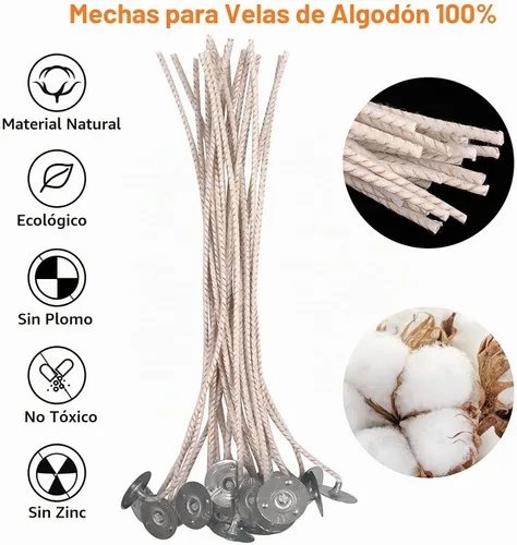 Vista 3 de 100 unidades de mechas ECO de 2 mechas para velas de soja, mecha de vela preencerada de 6 pulgadas para elaboración de velas, mecha de vela gruesa