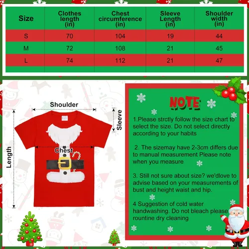 Vista 7 de Camiseta de Navidad roja de Papá Noel novedosa camiseta unisex de elfo verde para disfraz de fiesta de Navidad (Santa, XXL), Papá Noel