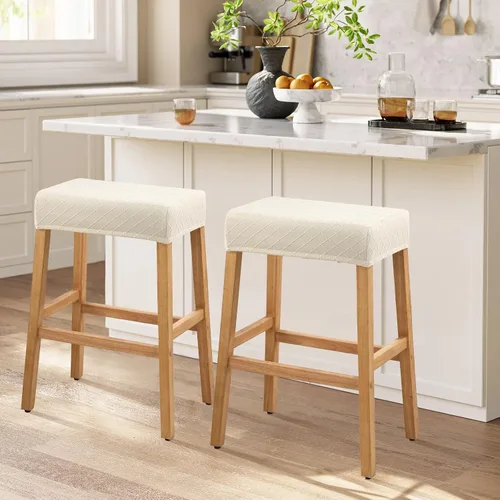 Vista 2 de YISUN Fundas de taburete rectangulares, paquete de 2 fundas elásticas impermeables para asiento de silla de montar, taburetes de bar, sillas de bar