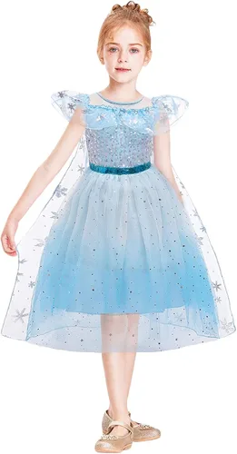 Vista 2 de TSIZFXI Elsa - Vestidos de princesa para niñas, fiesta de cumpleaños con accesorios de 3 a 8 años