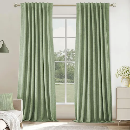 Vista 31 de UHITECH Cortinas cortas de lino de 24 pulgadas de largo para ventanas pequeñas de granja, cortinas opacas modernas para sala de estar, pestañas