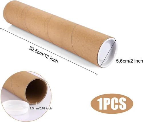 Vista 2 de PEUTIER Tubo de correo de papel kraft con tapas, tubo de cartón de 2 x 12 pulgadas para envío, tubo de papel para envíos, carteles, mapas