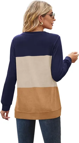 Vista 4 de WIHOLL Sudaderas de cuello redondo para mujer, camisas de manga larga, dobladillo de tulipán, tops de otoño