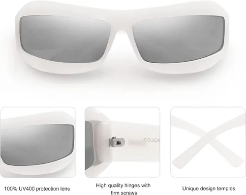 Vista 3 de SOJOS Gafas de sol envolventes para mujeres y hombres, gafas de sol planas SJ2268