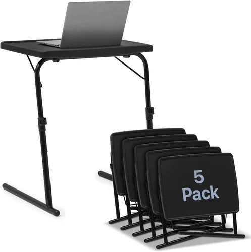 Vista 15 de Magshion Bandeja de TV inclinable ajustable de 22 pulgadas, mesa para cena en cama o sofá, cómoda mesa negra plegable con 3 ajustes de ángulo