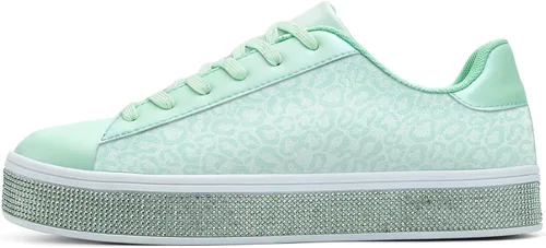 Vista 2 de UUBARIS Zapatillas de tenis con purpurina para mujer, color neón, elegantes, brillantes, con diamantes de imitación, para boda, novia, zapatos