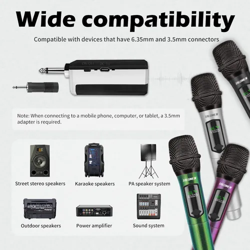 Vista 4 de talomen Juego de micrófonos inalámbricos para cantar, sistema de micrófonos de mano recargables de 2.4 GHz con receptor (160 pies), paquete de 4