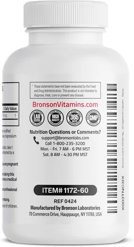 Vista 4 de Bronson CoQ10 100 MG Producción de Energía Celular de Alta Potencia, 60 Cápsulas Vegetarianas