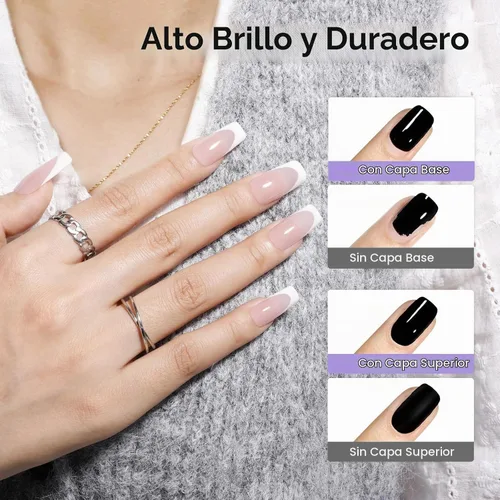 Vista 6 de GELLEN 20 ml de gel base y capa superior, capa superior brillante libre de hema y capa base para esmalte de uñas de gel, esmalte de uñas