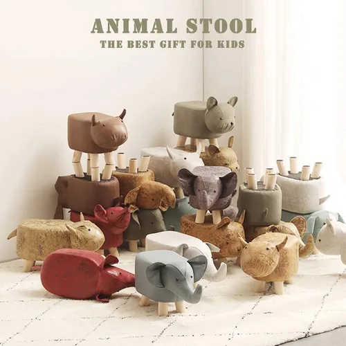 Vista 7 de Bonitos reposapiés de animales, reposapiés otomano con cojín acolchado suave y pies antideslizantes, puf para niños y adultos para dormitorio, sala