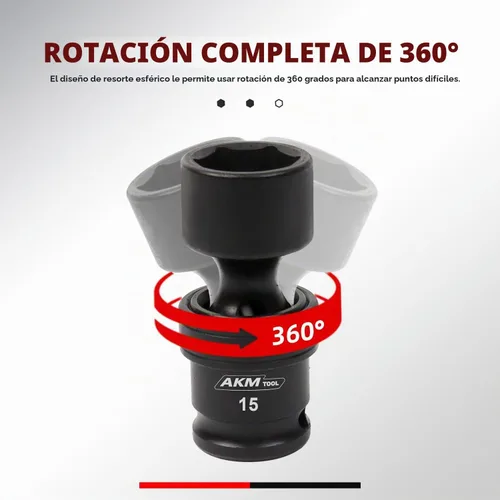 Vista 5 de Juego de enchufes de impacto universal de 1/4" de accionamiento, juego de enchufes giratorios de 18 piezas, enchufe de oscilación de junta universal