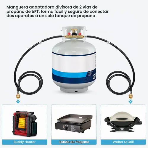 Vista 5 de Stanbroil Manguera de propano de 5 pies con ajuste QCC1/tipo 1, manguera divisora en Y de 2 vías con válvula de cierre, perfecta para campamento