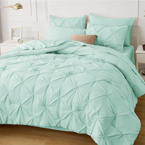 Vista 41 de Bedsure - Juego de edredón tamaño individual gris - Ropa de cama tamaño individual en una bolsa de 5 piezas, juego de cama Pintuck GentleSoft™