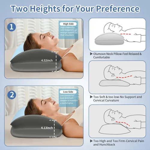 Vista 5 de Olumoon Almohada cervical para el cuello – Almohadas ergonómicas de contorno de espuma viscoelástica para dormir de lado, espalda y estómago
