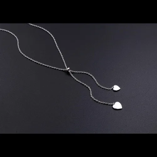 Vista 5 de FLYOW Collar de cadena larga delicado Lariat, estilo simple, plata de ley 925, colgante de corazón ajustable en forma de Y, Metal