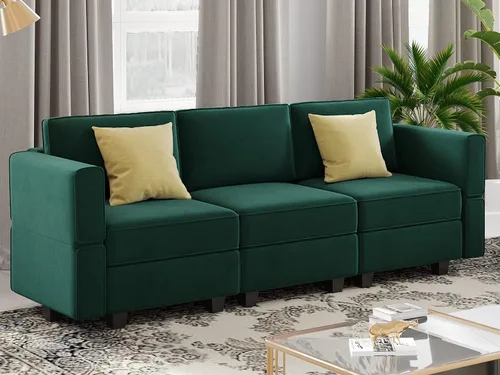 Vista 39 de Belffin - Sofá modular de terciopelo con asientos de almacenamiento, sofá de 3 plazas para sala de estar, color negro