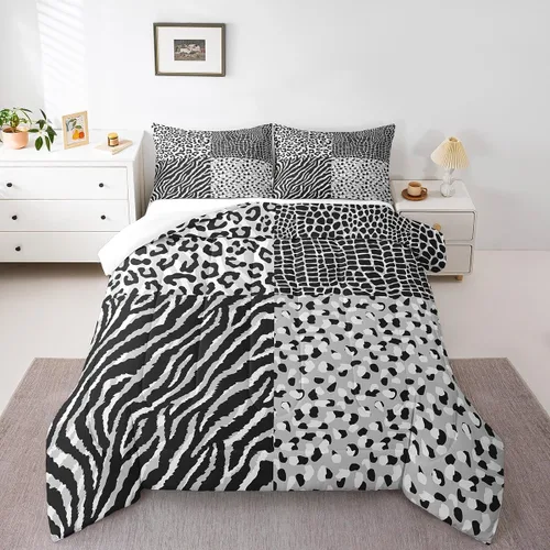 Vista 24 de Juego de ropa de cama individual de piel de cebra, guepardo y leopardo, para niños y adultos, juego de edredón de piel de animales salvajes