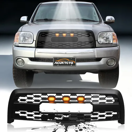 Vista 11 de Conjunto de parrilla frontal compatible con Tundra 2000 2001 2002 1ª generación, parrilla ABS estilo TRD con luces LED para modificación