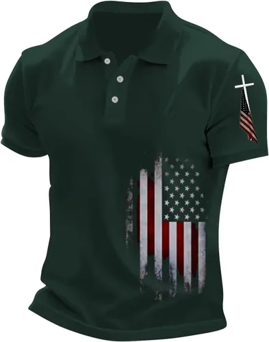 Vista 5 de GOKKILRW Camisas polo con la bandera estadounidense para hombre, camisetas potrióticas para el Día de los Caídos, manga corta, cuello de trabajo