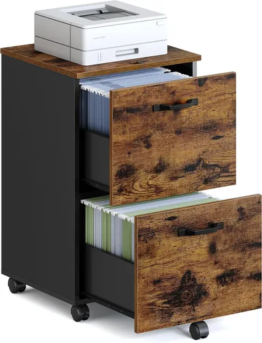 Vista 15 de VASAGLE Archivador móvil con ruedas, 2 cajones, estante abierto, para A4, tamaño carta, carpetas colgantes, gris carbón y negro tinta UOFC071B04