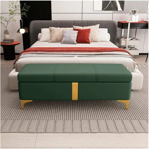 Vista 2 de LSLYTQ Bedroom Bench for End of Bed Bedroom Storage Bench End of Bed Leather Sofa Bench Window Sitting Fireplace Toy Storage... Upholstered Blu