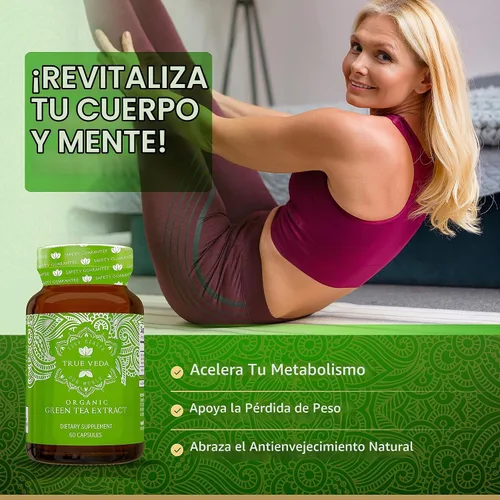 Vista 4 de Cápsulas de extracto de té verde orgánico - Certificado orgánico USDA 60 cápsulas de té verde Pastillas de té verde Extracto de té verde EGCG