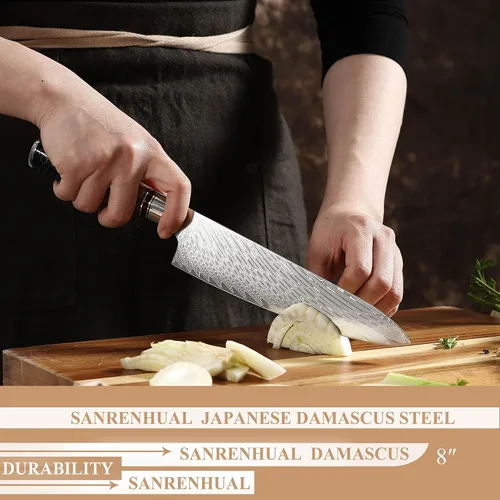 Vista 2 de Cuchillo de chef de 8 pulgadas (mango de panal y patrón de plumas)