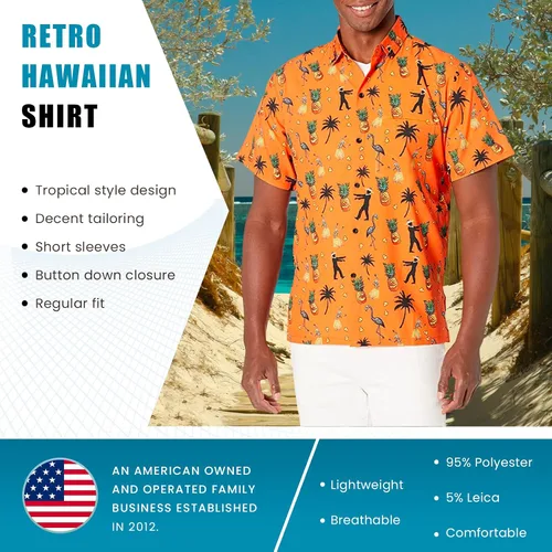 Vista 3 de Funny Guy Mugs Men's Hawaiian Print Button Down Short Sleeve Shirt