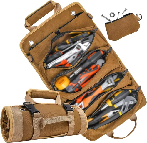 Vista 9 de Bolsa de herramientas, bolsas de herramientas para hombres, organizador de herramientas resistente, bolsa de herramientas enrollable portátil