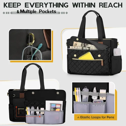 Vista 5 de RAINSMORE Bolsa de mano para profesores de 15.6 pulgadas para laptop para mujeres con bolsa pequeña, bolsas de trabajo, bolsa de enfermera, maletín