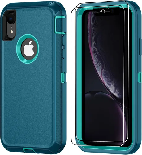 Vista 8 de Jshru para iPhone XR Funda con [2 Pack] Protector de Pantalla HD, [Grado Militar] 3-en-1 Resistente Protector de Cuerpo Completo a Prueba de Negro
