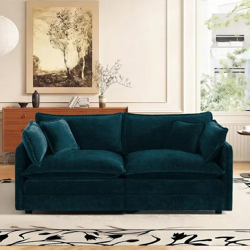 Vista 48 de Sofá seccional modular convertible de 76.7", sofás de dos plazas de chenilla con asiento profundo y cojines tipo loveseat para sala de estar, Beige