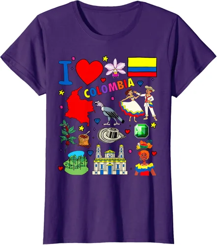 Vista 9 de Camiseta con diseño de bandera y mapa de I Love Colombia dibujada a mano